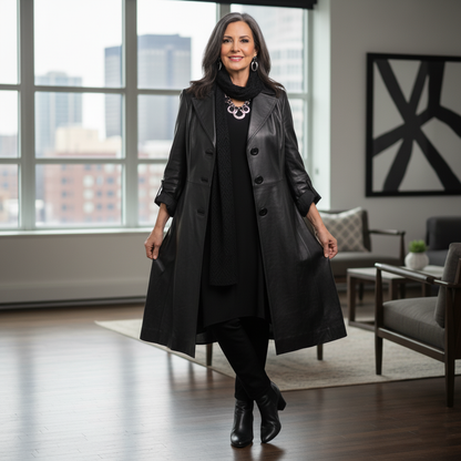 Lisa | Elegant 3/4 Leather Coat