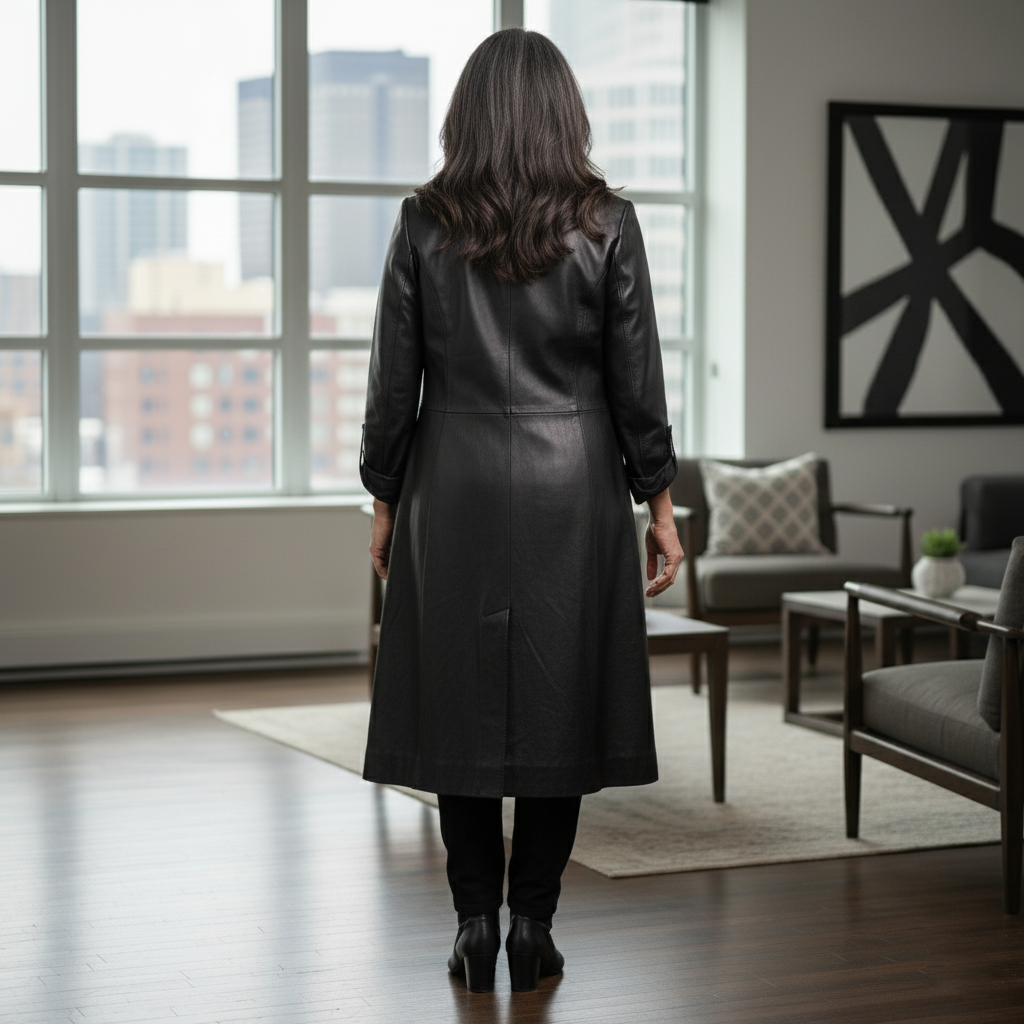 Lisa | Elegant 3/4 Leather Coat