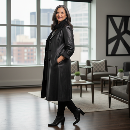 Lisa | Elegant 3/4 Leather Coat