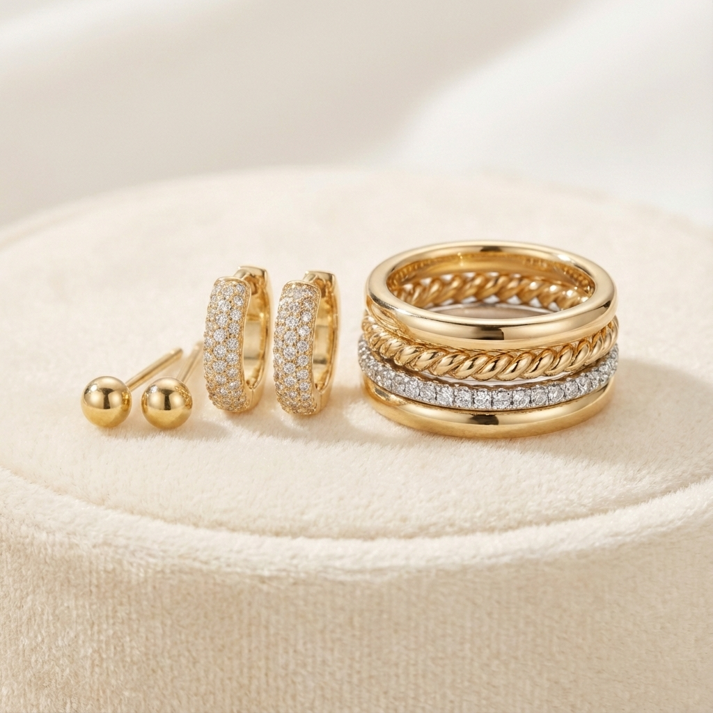 Victoria™ | Classic Gold Hoop, Stud, and Ring Trio