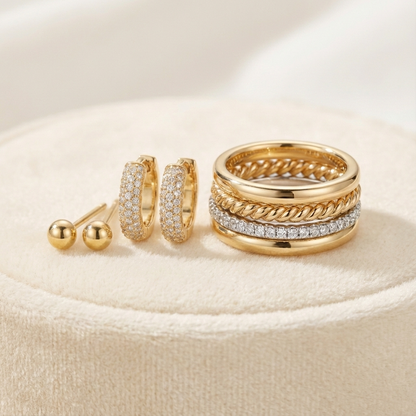 Victoria™ | Classic Gold Hoop, Stud, and Ring Trio