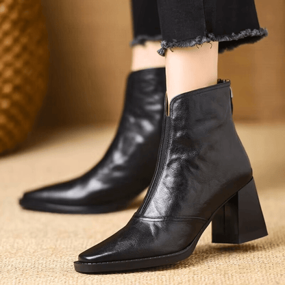 Claudia Luxe Mid-Heel Leather Ankle Boots