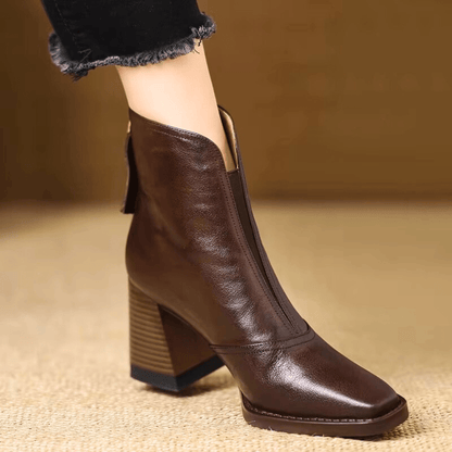 Claudia Luxe Mid-Heel Leather Ankle Boots