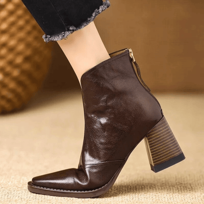 Claudia Luxe Mid-Heel Leather Ankle Boots